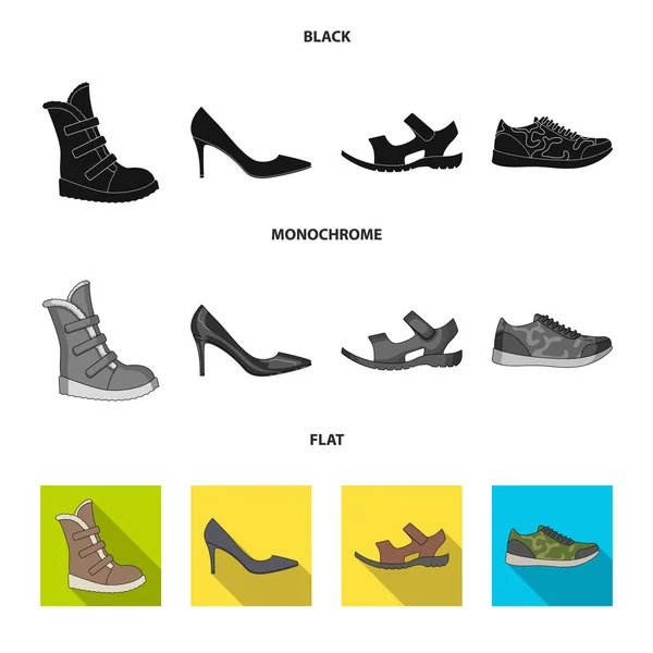 Zestaw ikon na różnych butów. Inne buty pojedynczej ikony w czarne, płaskie, monochromatyczne styl wektor web symbol ilustracji. — Wektor stockowy