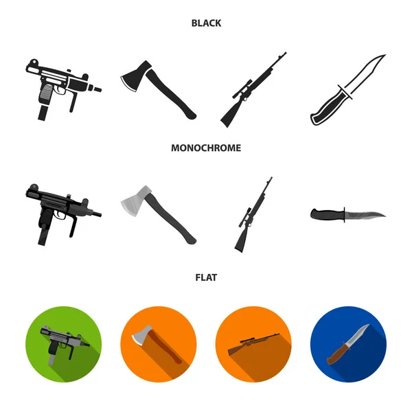 Ax, automatic, sniper rifle, combat knife. Weapons set collection icons in black, flat, monochrome style vector symbol stock illustration web. — Stock Vector