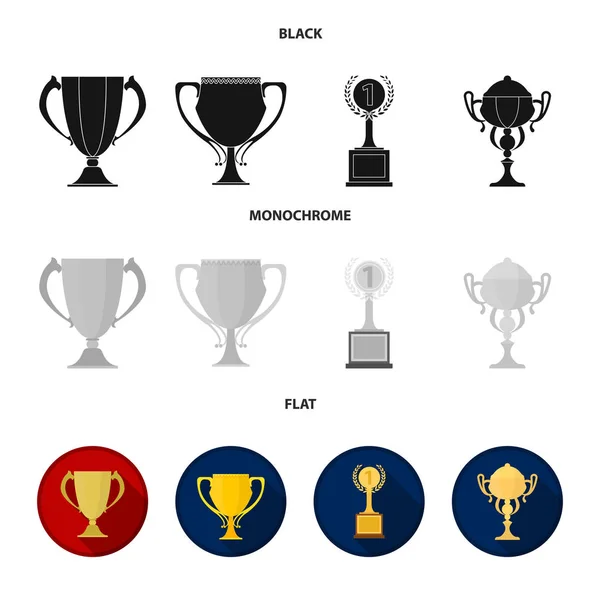 Gold Cup black, flat, monochrome icons in set collection for design. Winners Cup vector symbol stock web illustration. — Stock Vector