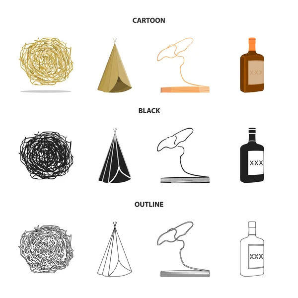 Roll-field, Indian wigwam, lasso, whiskey bottle. Wild West set collection icons in cartoon,black,outline style vector symbol stock illustration web. — Stock Vector