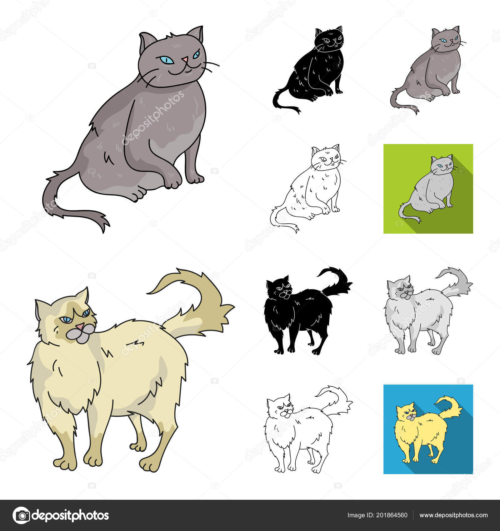 Razze Di Gatti Del Fumetto Nero Piatto Bianco E Nero Contorno