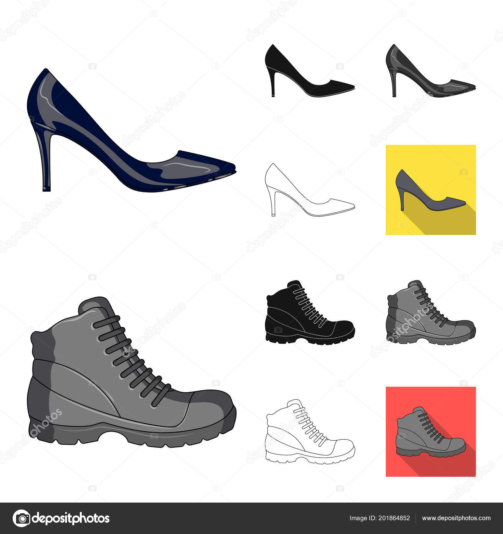 Different shoes cartoon,black,flat,monochrome,outline icons in set