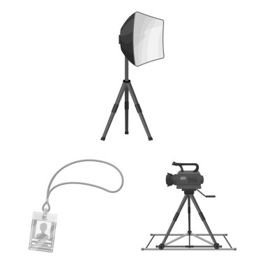 Film tek renkli simgeler set koleksiyonu tasarım için yapma. Öznitelikleri ve ekipman sembol stok web illüstrasyon vektör.