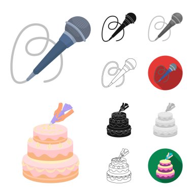 Olay organizasyon çizgi film, siyah, düz, siyah-beyaz anahat simgeleri set koleksiyonu tasarım için. Kutlama ve öznitelikleri sembol stok web illüstrasyon vektör.