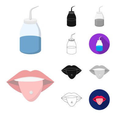 Dövme, vücut çizgi film, siyah, düz, siyah-beyaz üzerinde set koleksiyonu tasarım için anahat simgeleri çizim. Sembol stok web illüstrasyon vektör dövme salonu ve ekipmanları.