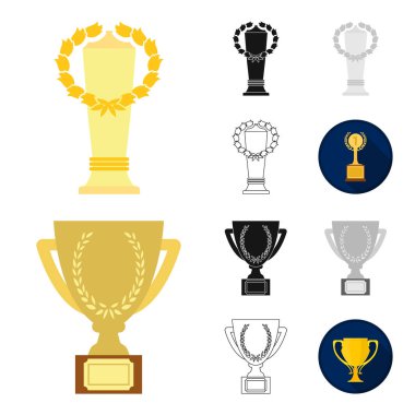 Gold Cup çizgi film, siyah, düz, siyah-beyaz anahat simgeleri set koleksiyonu tasarım için. Kazananlar Kupası vektör simge stok web çizim.