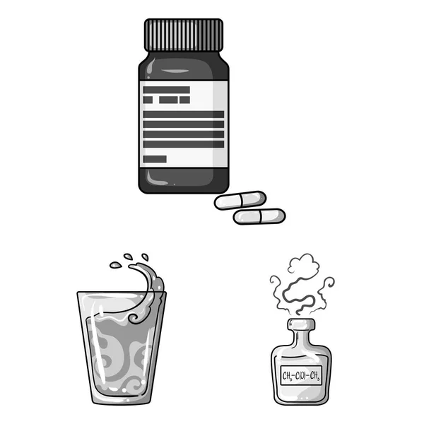 Diabetes svartvita ikoner i set insamling för design. Behandling av diabetes vektor symbol lager web illustration. — Stock vektor