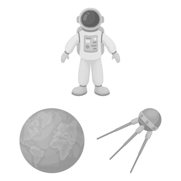 Space technology monochrome icons in set collection for design.Spacecraft and equipment vector symbol stock web illustration. — Stock Vector