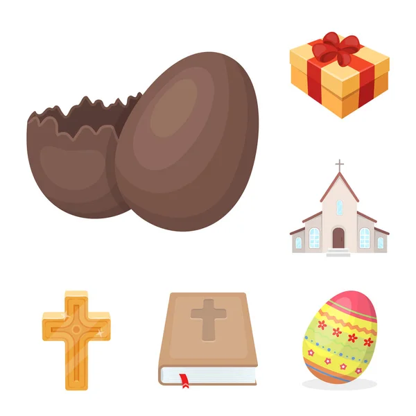 Húsvét egy keresztény ünnep rajzfilm ikonok beállítása gyűjtemény a design. Húsvéti attribútumok szimbólum állomány honlap illusztráció vektor. — Stock Vector
