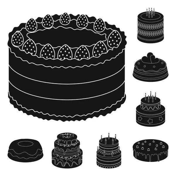 Κέικ και γλυκό μαύρο εικονίδια στη συλλογή σετ για σχεδιασμό. Διακοπές κέικ διάνυσμα σύμβολο μετοχής web εικονογράφηση. — Διανυσματικό Αρχείο