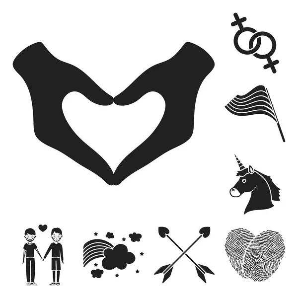 Gay e lesbiche nero icone in set collezione per design.Sexual minoranza e attributi vettore simbolo stock web illustrazione . — Vettoriale Stock