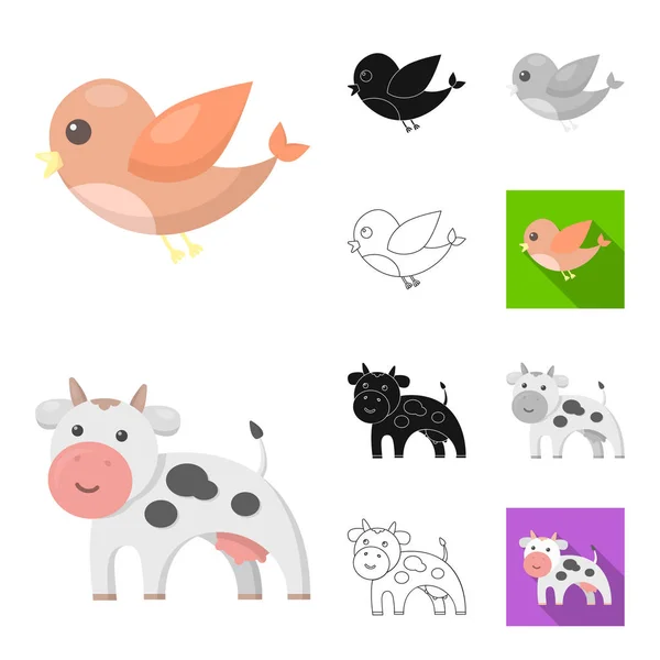 Un dessin animé irréaliste, noir, plat, monochrome, contour des icônes animales dans la collection de jeu pour le design. Jouet animaux vecteur symbole stock web illustration . — Image vectorielle