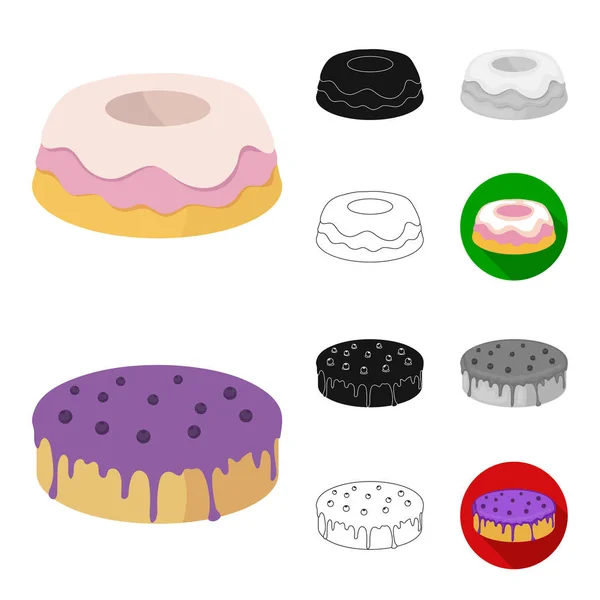 Dibujos animados pastel y postre, negro, plano, monocromo, iconos de contorno en la colección de conjuntos para el diseño. Pastel de vacaciones vector símbolo stock web ilustración . — Vector de stock