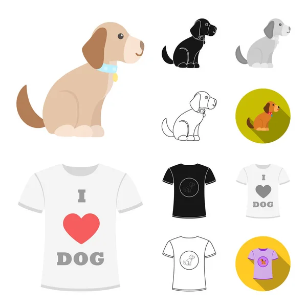 Husdjur hund tecknad, svart, platt, monokrom, skissera ikoner i set samling för design. Vårdar den valp vektor symbol lager web illustrationen. — Stock vektor