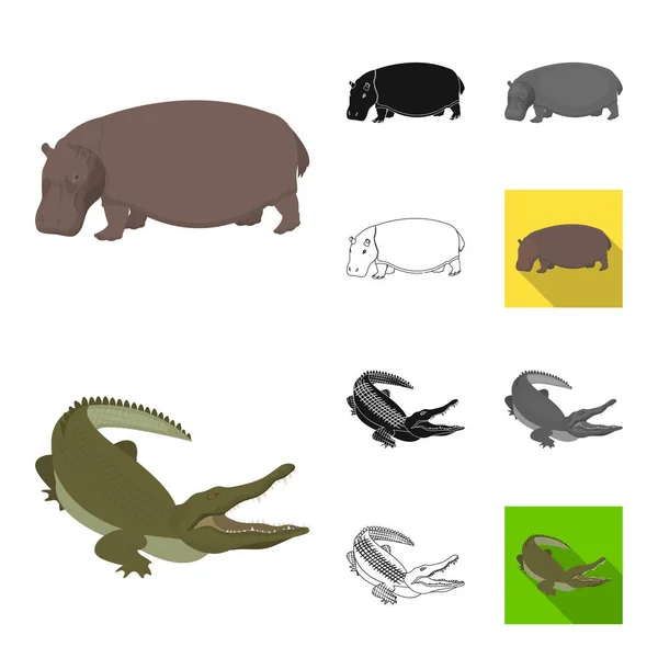 Desenhos animados diferentes dos animais, preto, liso, monocromático, ícones do esboço na coleção ajustada para o projeto. ilustração da teia do estoque do símbolo do vetor do pássaro, do predador e do herbívoro . —  Vetores de Stock