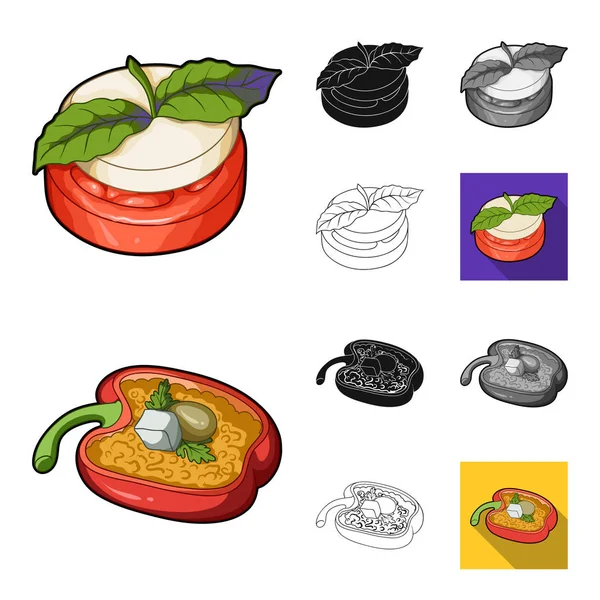 Vegetariánské jídlo kreslený, černá, ploché, monochromatický, přehled ikon v kolekce sady pro design. Zeleniny a mléčných potravin vektor symbol akcií web ilustrace. — Stockový vektor