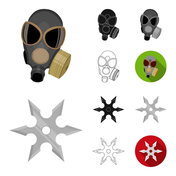 Types d'armes dessin animé, noir, plat, monochrome, contour icônes dans la collection de jeu pour la conception. . — Image vectorielle
