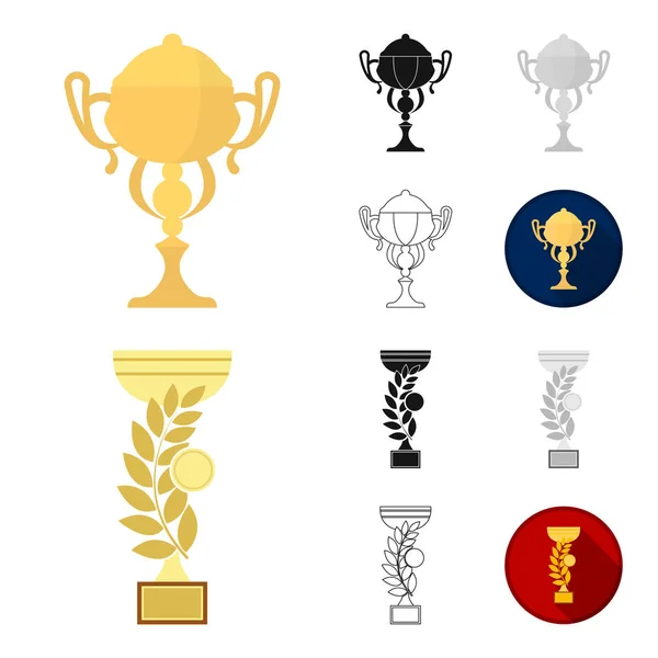 Dessin animé Gold Cup, noir, plat, monochrome, icônes contour dans la collection ensemble pour le design. Vainqueurs Coupe vectoriel symbole stock illustration web . — Image vectorielle