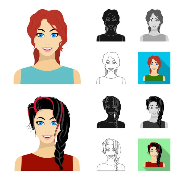 Femmes Habillement dessin animé, noir, plat, monochrome, contour icônes en set collection pour design.Clothing Variétés et accessoires vectoriel symbole stock web illustration . — Image vectorielle