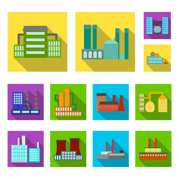 Factory and facilities flat icons in set collection for design. Factory and equipment vector symbol stock web illustration.