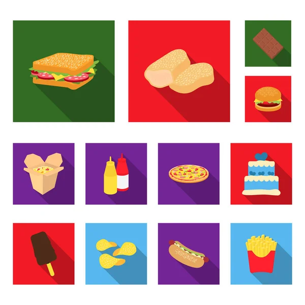 Fast-food planos ícones na coleção definida para o projeto. Comida de produtos semi-acabados vector ilustração web estoque de símbolo. — Vetor de Stock