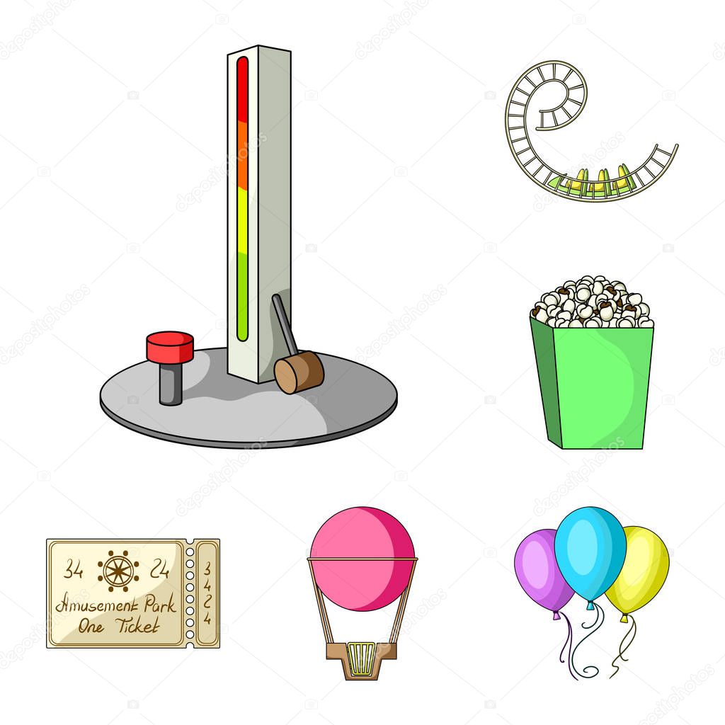 Amusement park cartoon icons in set collection for design. Equipment and attractions vector symbol stock  illustration.
