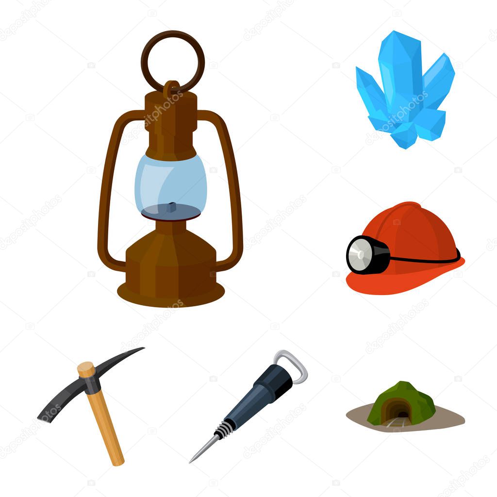 Mining industry cartoon icons in set collection for design. Equipment and tools vector symbol stock web illustration.