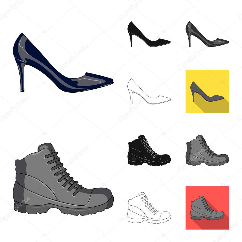 Different shoes cartoon,black,flat,monochrome,outline icons in set collection for design. Men and women shoes vector symbol stock illustration.