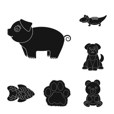 Bir gerçekçi olmayan hayvan siyah simgeler set koleksiyonu tasarım için. Oyuncak hayvanlar sembol stok web illüstrasyon vektör.