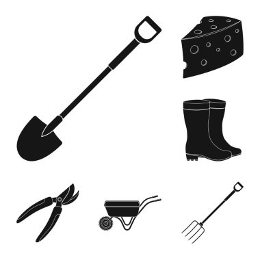 Çiftlik ve set koleksiyonu tasarım için Bahçe siyah simgeler. Çiftlik ve ekipman sembol stok web illüstrasyon vektör.