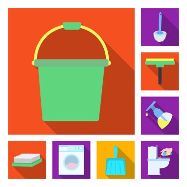 Temizlik ve hizmetçi düz simgeler set koleksiyonu tasarım için. Vektör simge stok web illüstrasyon Temizleme için donatım.