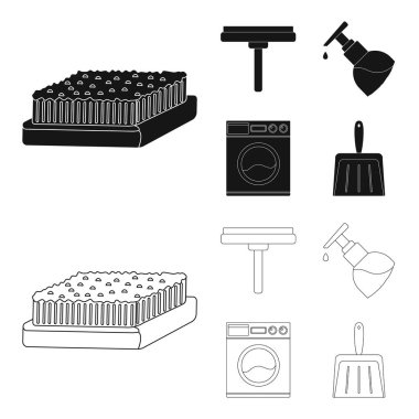 Temizlik ve hizmetçi siyah, anahat simgeleri set koleksiyonu tasarım için. Vektör simge stok web illüstrasyon Temizleme için donatım.