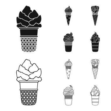 Bir gözleme koni ve diğer türler bir sopa dondurma. Dondurma toplama simgeler siyah, anahat stili vektör simge stok çizim web içinde ayarla..