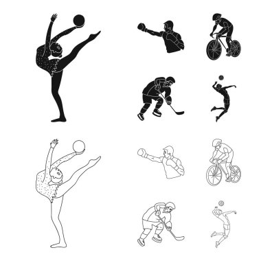 Bisiklet, boks, basketbol, voleybol. Olimpik spor toplama simgeler siyah, anahat stili vektör simge stok çizim web içinde ayarla..