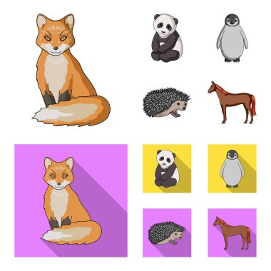 Fox, panda, kirpi, penguen ve diğer hayvanlar. Hayvanlar karikatür, düz stil vektör simge stok çizim web simgeler ayarla.