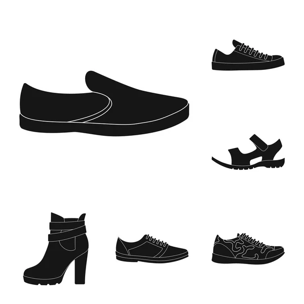 Diferentes zapatos iconos negros en la colección de conjuntos para el diseño. Hombres y mujeres zapatos vector símbolo stock web ilustración . — Archivo Imágenes Vectoriales