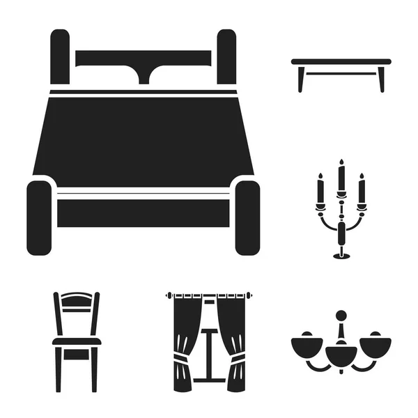 Muebles e interiores iconos negros en la colección de conjuntos para el diseño. muebles para el hogar vector símbolo stock web ilustración . — Vector de stock