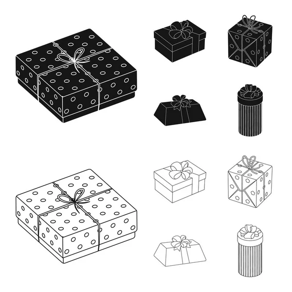 Caja de regalo con arco, bolsa de regalo.Regalos y certificados conjunto de iconos de colección en negro, contorno estilo vector símbolo stock ilustración web . — Vector de stock