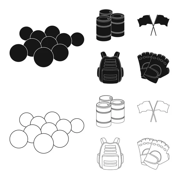 Gilet de protection, gants et autres équipements. Paintball icône unique en noir, contour style vectoriel symbole illustration web . — Image vectorielle