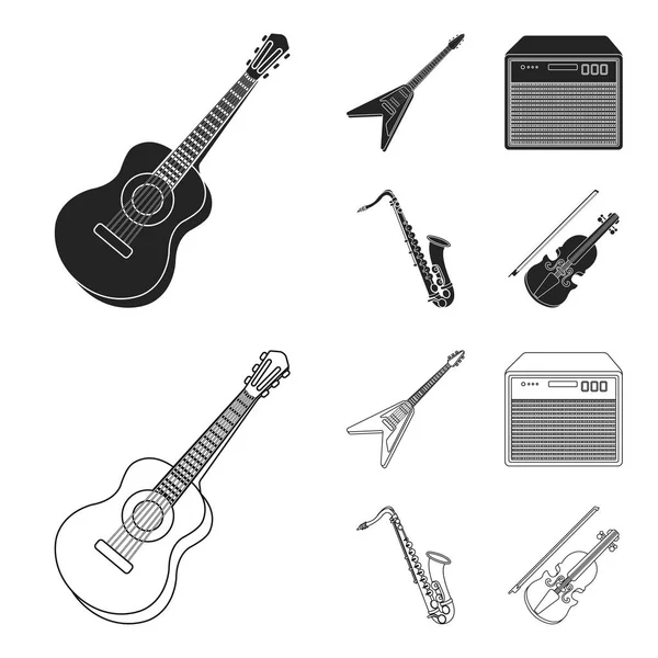 Electric guitar, loudspeaker, saxophone, violin.Music instruments set collection icons in black,outline style vector symbol stock illustration web. — Stock Vector