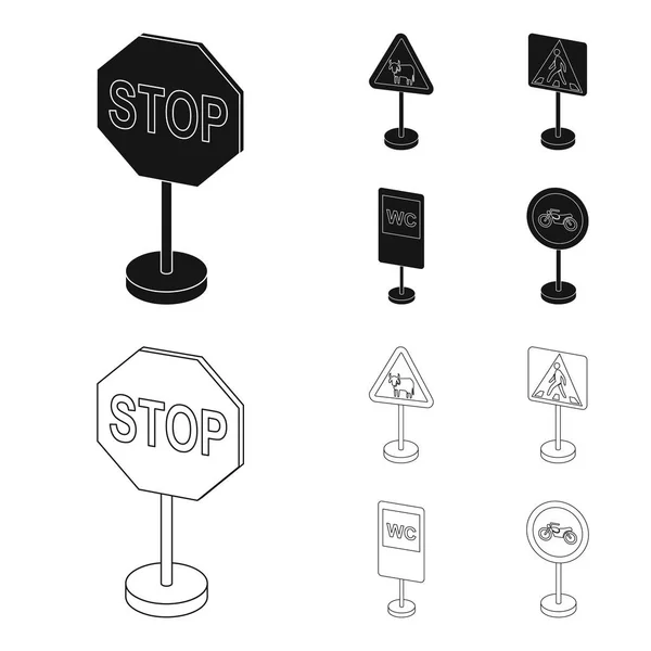 Different types of road signs black,outline icons in set collection for design. Warning and prohibition signs vector symbol stock web illustration. — Stock Vector