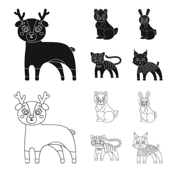 Tiere Haustiere Wildtiere Und Andere Symbole Schwarz Umreißen Stil Zoo — Stockvektor