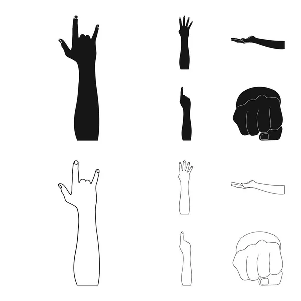 İşaret dili siyah, set koleksiyonu tasarım için anahat simgeleri. Duygusal iletişim vektör simge stok web illüstrasyon parçası. — Stok Vektör