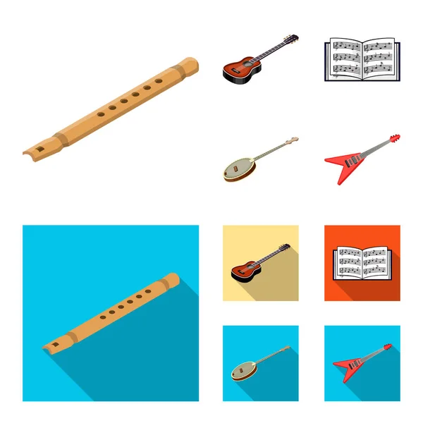 Desenhos animados de instrumentos musicais, ícones planos em coleção de conjuntos para design. Instrumento de corda e vento isométrico vetor símbolo web ilustração . — Vetor de Stock