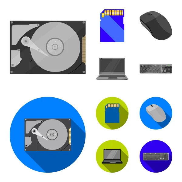 Mouse de computador, laptop e outros equipamentos. Ícones de coleção de conjunto de computador pessoal em desenhos animados, estilo plano símbolo vetorial web ilustração estoque . — Vetor de Stock