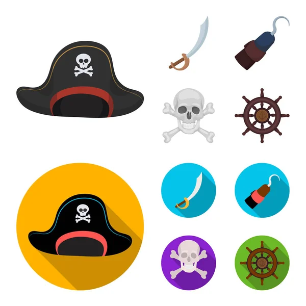 Pirata, bandido, gorra, gancho .Pirates conjunto de iconos de la colección en la historieta, vector de estilo plano símbolo stock illustration web . — Vector de stock