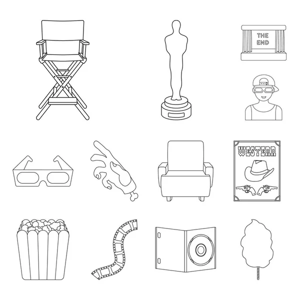 Filme und Kino umreißen Symbole in Set-Sammlung für design.movies und Attribute Vektor-Symbol Stock Web-Illustration. — Stockvektor