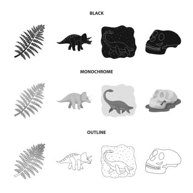 Deniz dinozor, triceratops, tarih öncesi bitki, insan kafatası. Dinozor ve tarih öncesi dönem koleksiyonu Icons set siyah, tek renkli, anahat stili vektör simge stok çizim web.