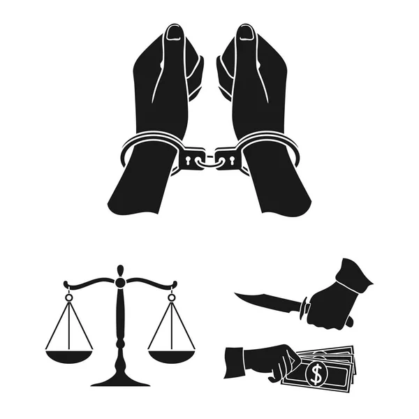 Crime e punição ícones pretos na coleção de conjuntos para design.Criminal símbolo vetorial ilustração web stock . — Vetor de Stock