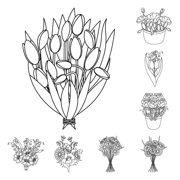 Ein Strauß frischer Blumen umreißt Symbole in Set-Kollektion für Design. verschiedene Sträuße Vektor Symbol Stock Web Illustration. — Stockvektor